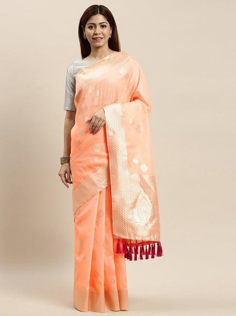 vastranand peach woven saree with unstitched blouse