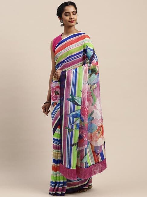 vastranand multicolored floral print saree with unstitched blouse