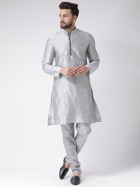 hang up grey regular fit self pattern kurta set