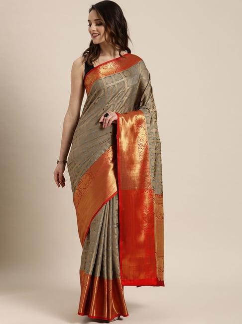 vastranand grey woven saree with unstitched blouse