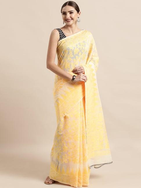 vastranand cream & yellow woven saree with unstitched blouse