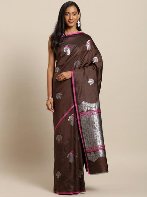 vastranand coffee woven saree with unstitched blouse