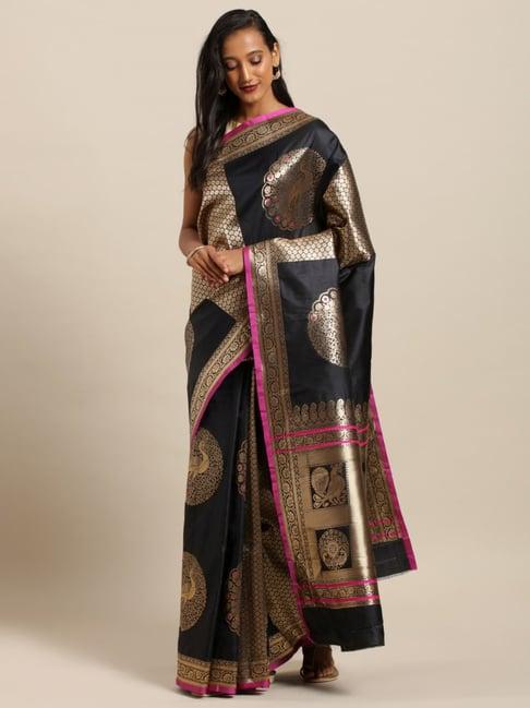 vastranand black woven saree with unstitched blouse