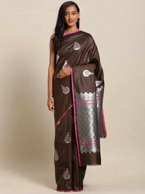 vastranand coffee woven saree with unstitched blouse