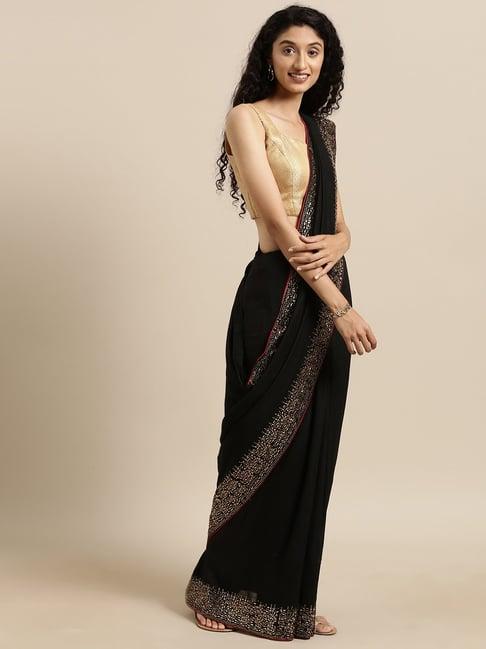 vastranand black saree with unstitched blouse