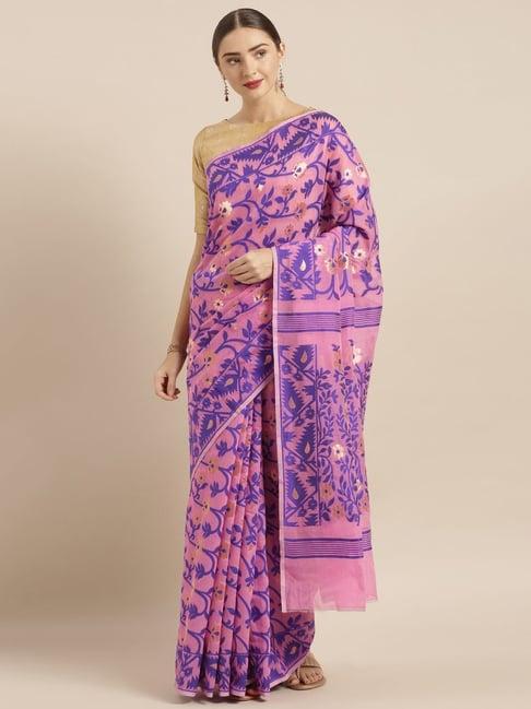 vastranand pink & blue woven saree with unstitched blouse