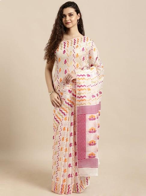 vastranand off-white woven saree with unstitched blouse