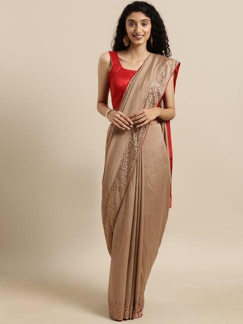 vastranand beige saree with unstitched blouse