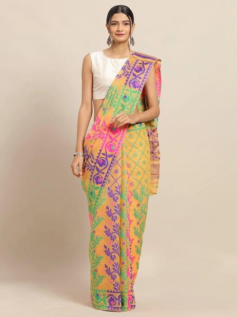 vastranand mustard woven saree with unstitched blouse