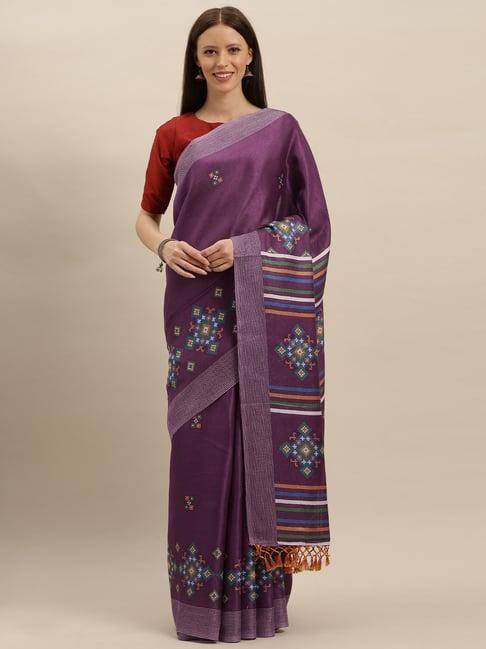 vastranand wine printed saree with unstitched blouse