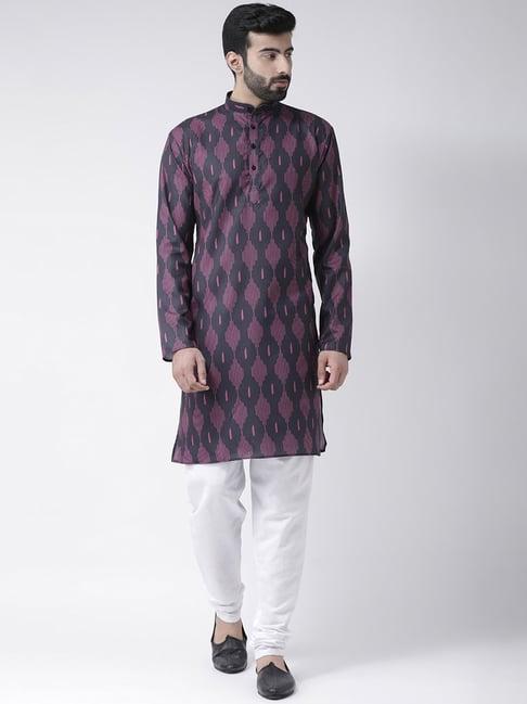 hang up purple cotton regular fit printed kurta set