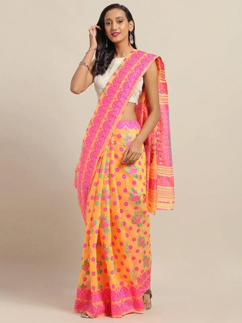 vastranand orange woven saree with unstitched blouse