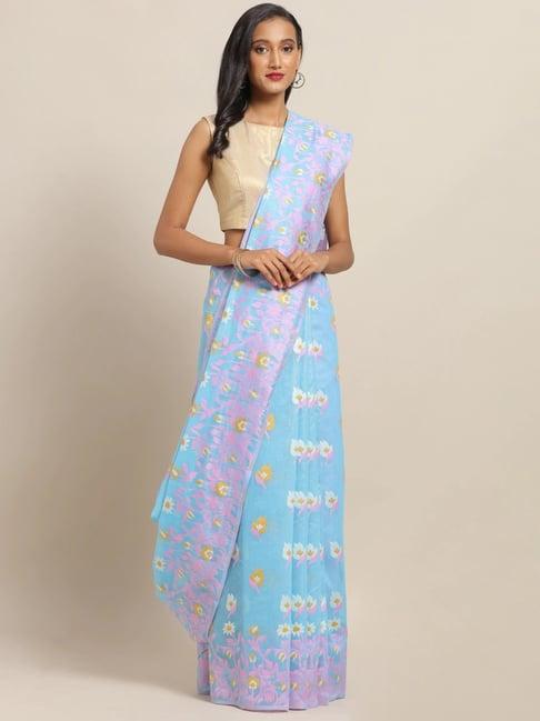 vastranand blue woven saree with unstitched blouse