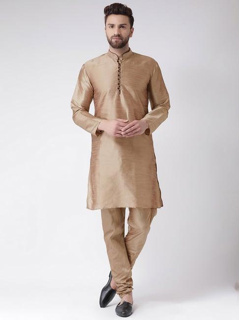 hang up khaki regular fit self pattern kurta set