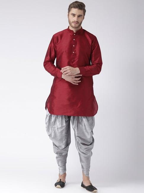 hang up maroon regular fit self pattern kurta set