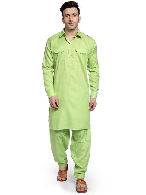 hang up green cotton regular fit kurta set