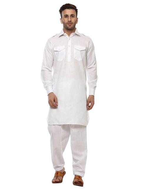 hang up white cotton regular fit kurta set