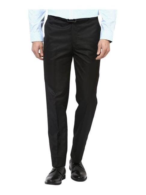 hang up black regular fit flat front trousers