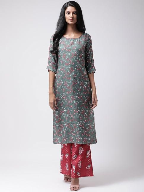 hangup green printed kurta & palazzo set