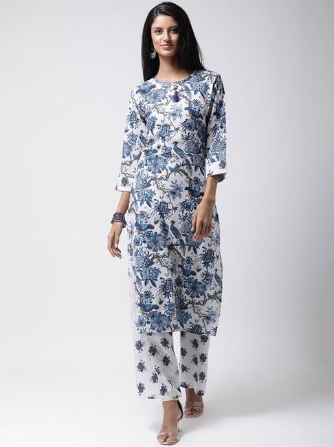 hangup white printed kurta & palazzo set