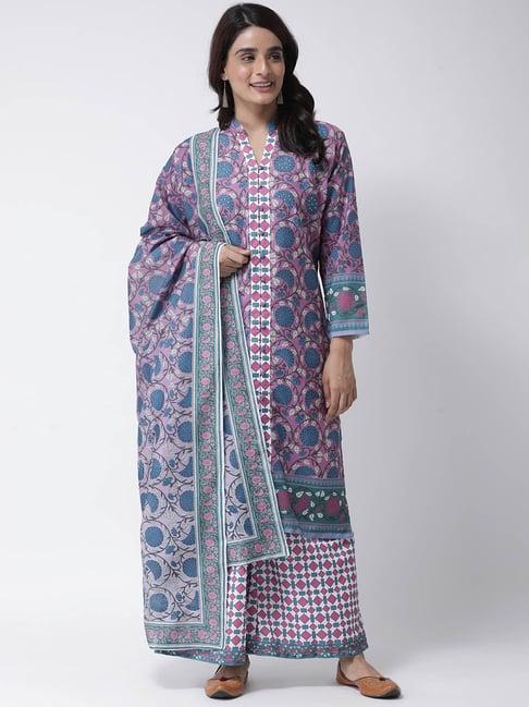 hangup purple printed kurta with palazzo & dupatta