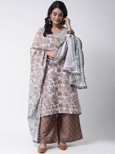 hangup white printed kurta with palazzo & dupatta