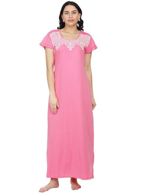 honeydew pink embroidered nighty