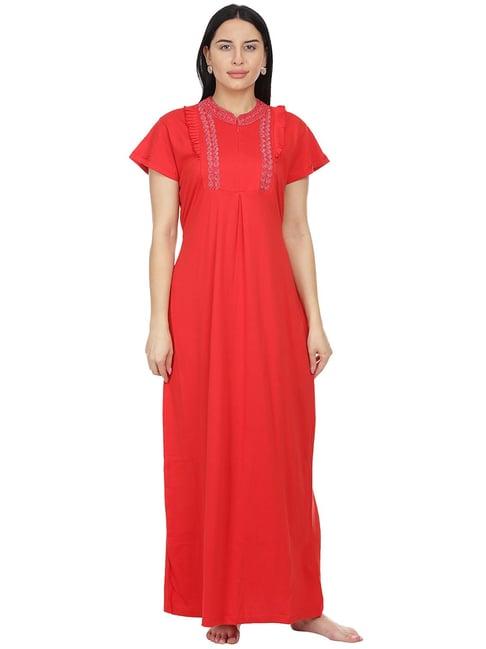 honeydew red embroidered nighty