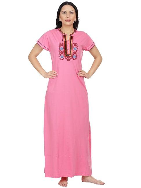 honeydew pink embroidered nighty