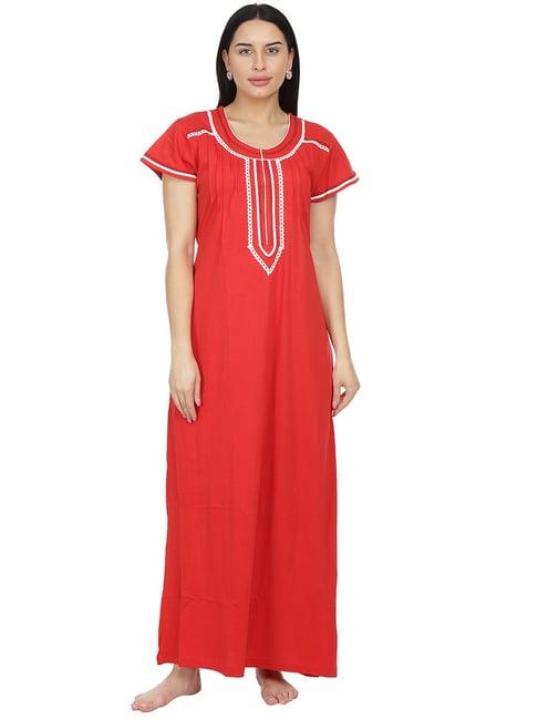 honeydew red embroidered nighty