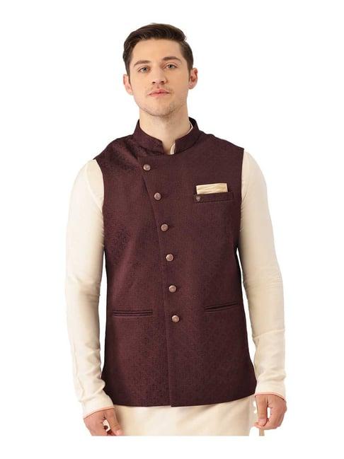 manyavar wine self design ethnic waistcoat