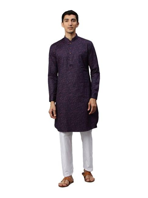 manyavar purple regular fit printed kurta