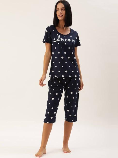 slumber jill navy cotton polka dot top capri set