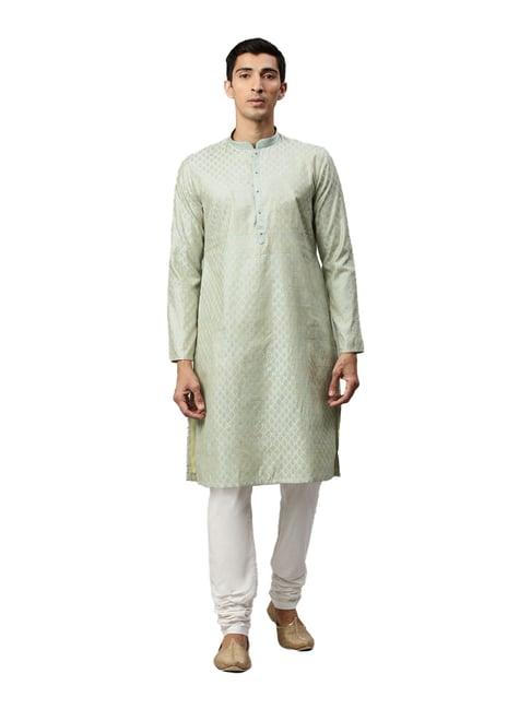 manyavar pista green regular fit self design kurta set