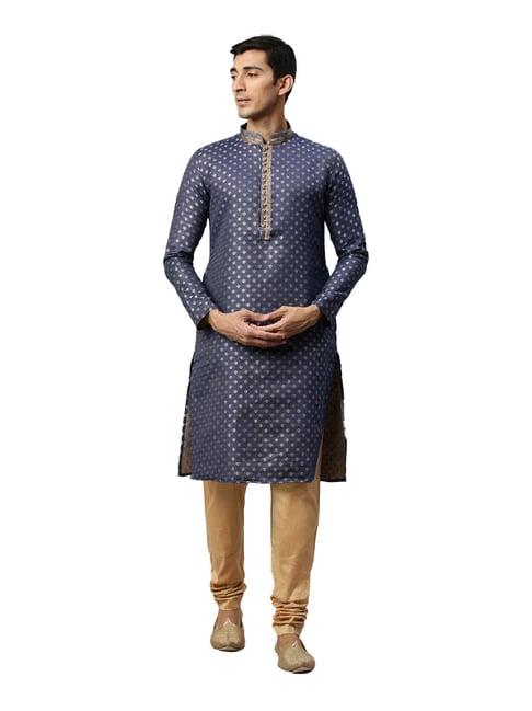 manyavar navy regular fit self design kurta set