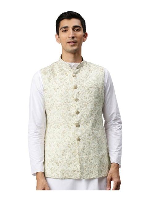 manyavar white & beige printed ethnic jacket