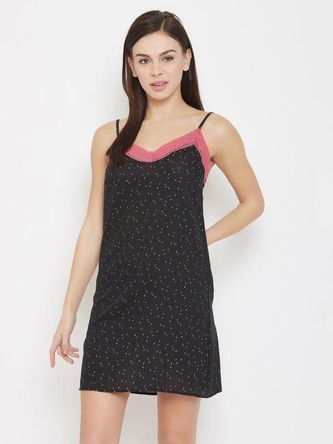 clovia black printed babydoll