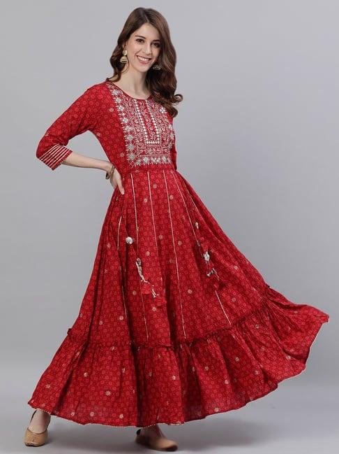 ishin maroon cotton embellished anarkali kurta