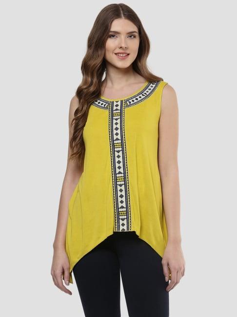 fusion beats mustard embroidered tunic