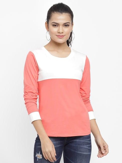 n-gal coral & off white cotton t-shirt