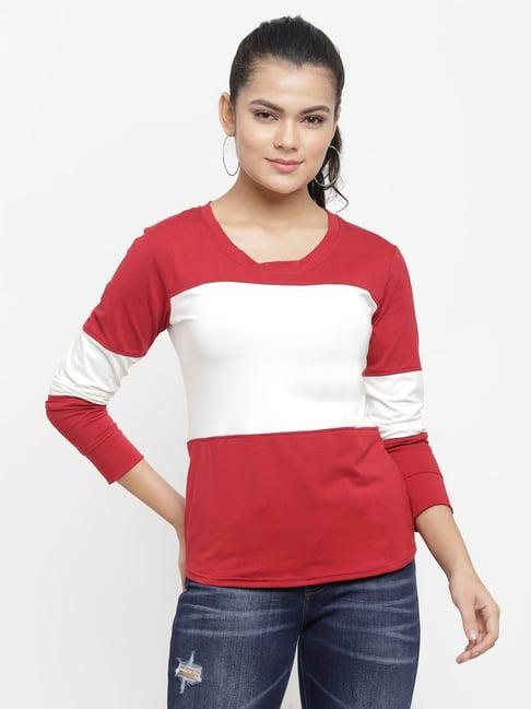 n-gal maroon & off white cotton t-shirt