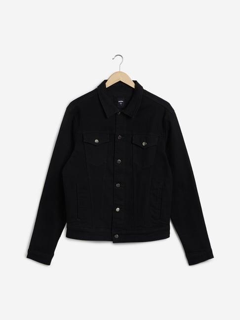 nuon by westside black slim-fit denim jacket