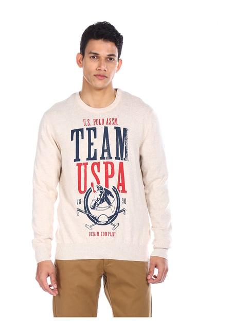 u.s. polo assn. cream round neck sweater