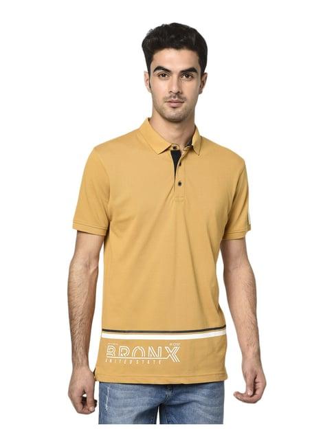 octave yellow cotton regular fit polo t-shirt