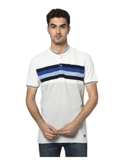 octave grey & blue cotton regular fit striped t-shirt