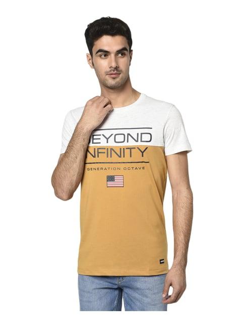 octave yellow & white cotton regular fit color block t-shirt