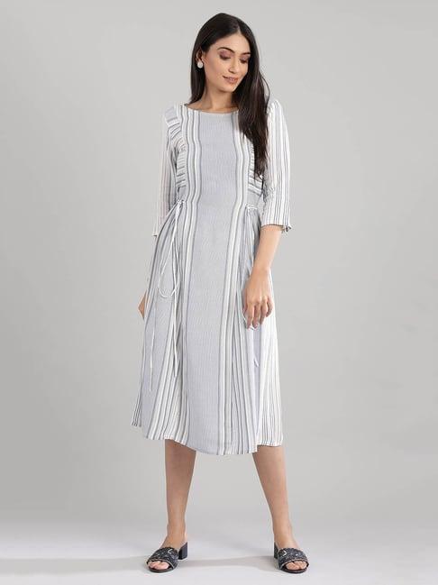 aurelia white & blue striped a-line dress