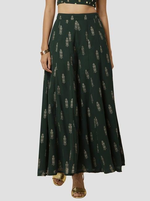 indya green foil flared wide palazzo pants