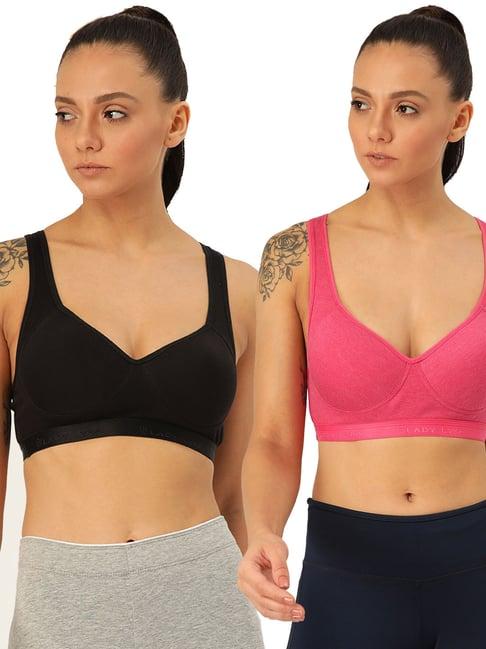 lady lyka multicolor non wired padded sports bra (pack of 2)