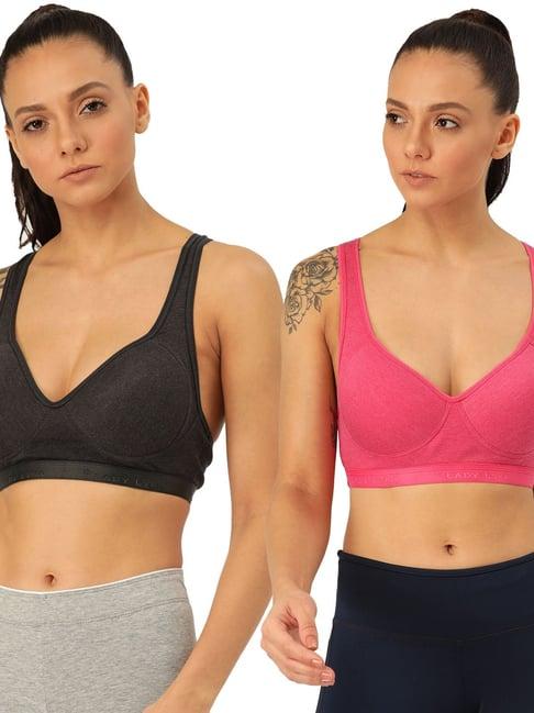 lady lyka multicolor non wired padded sports bra (pack of 2)